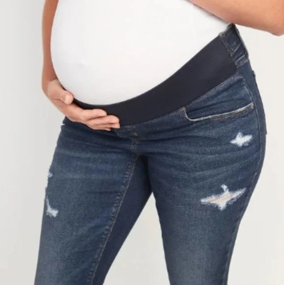 Old Navy Maternity Front Low Panel Rockstar Skinny Ripped Jeans Long Size 12 - Picture 3 of 9